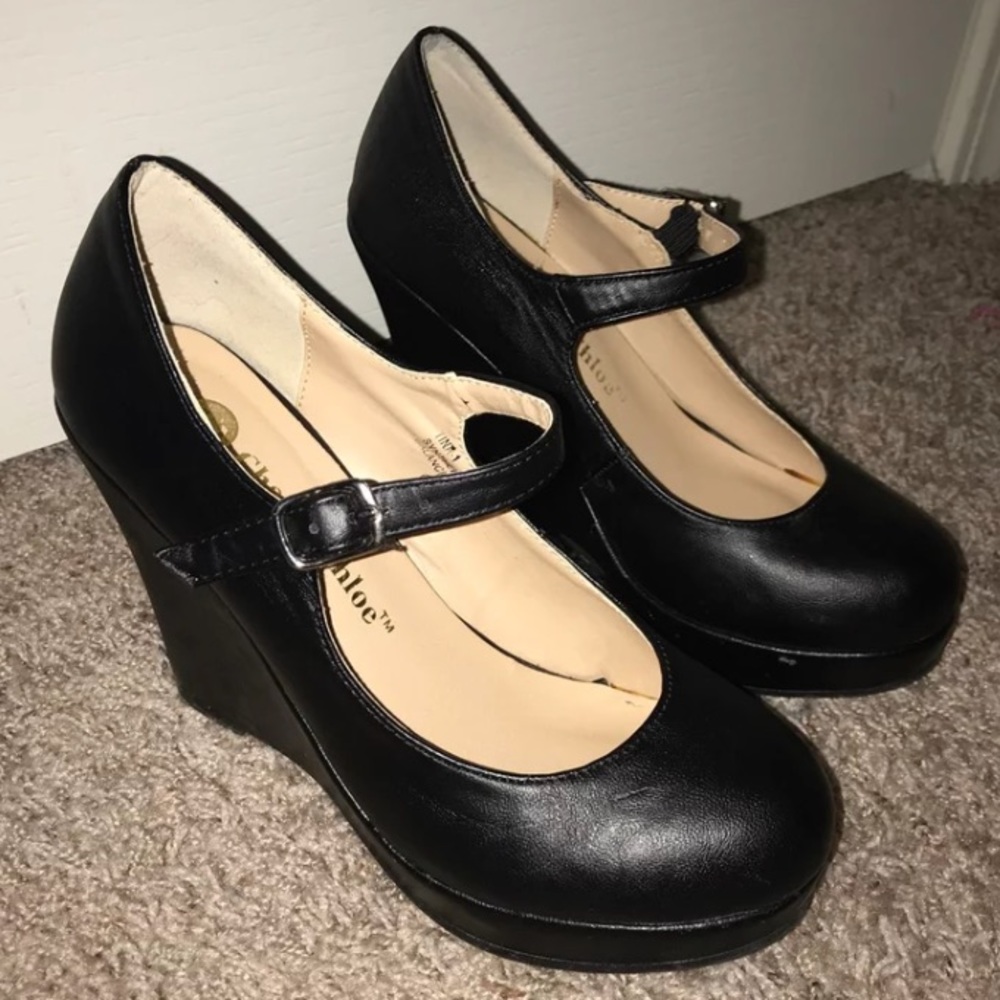 Black Mary Jane wedges, very comfortable